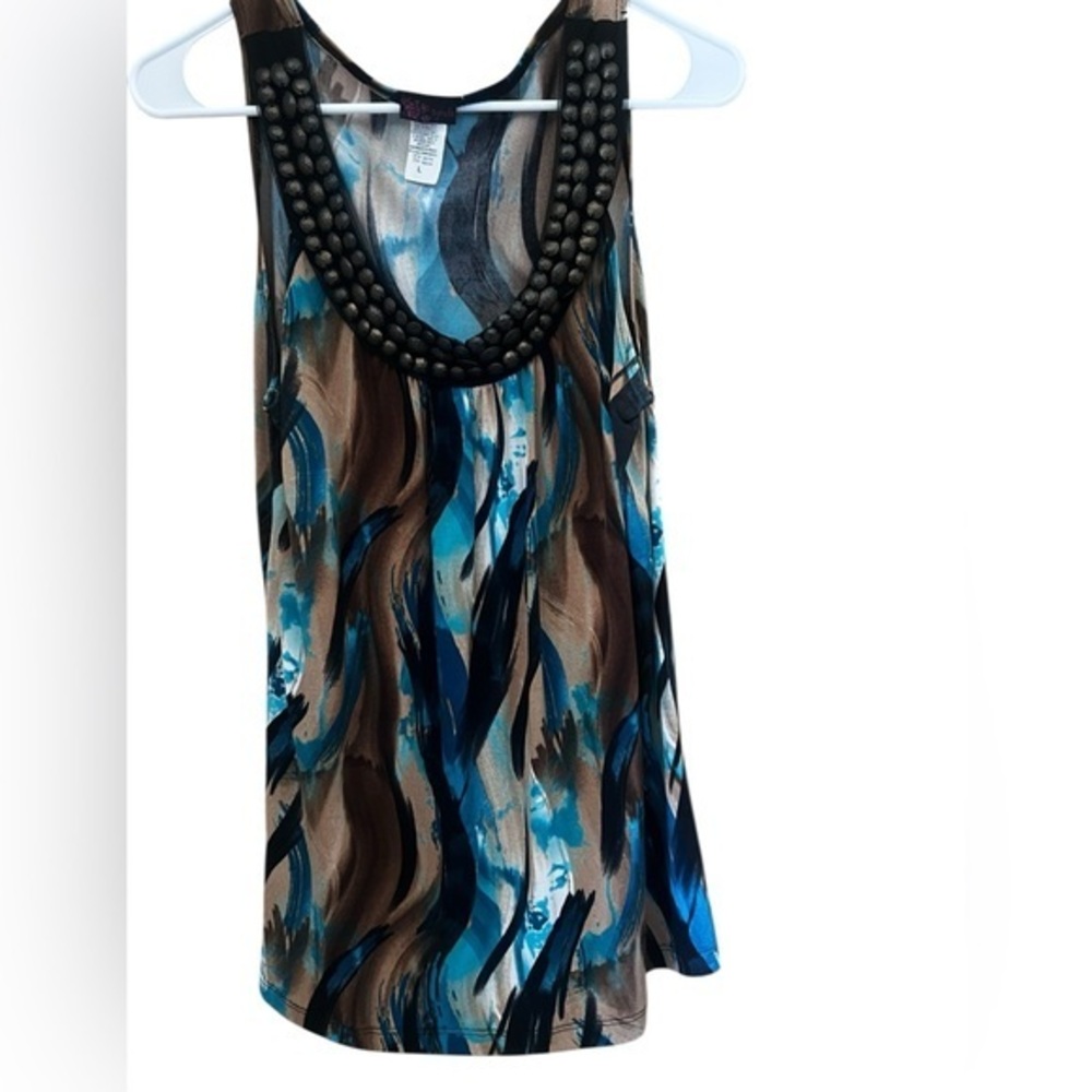 Agenda Blue and Tan Abstract Top